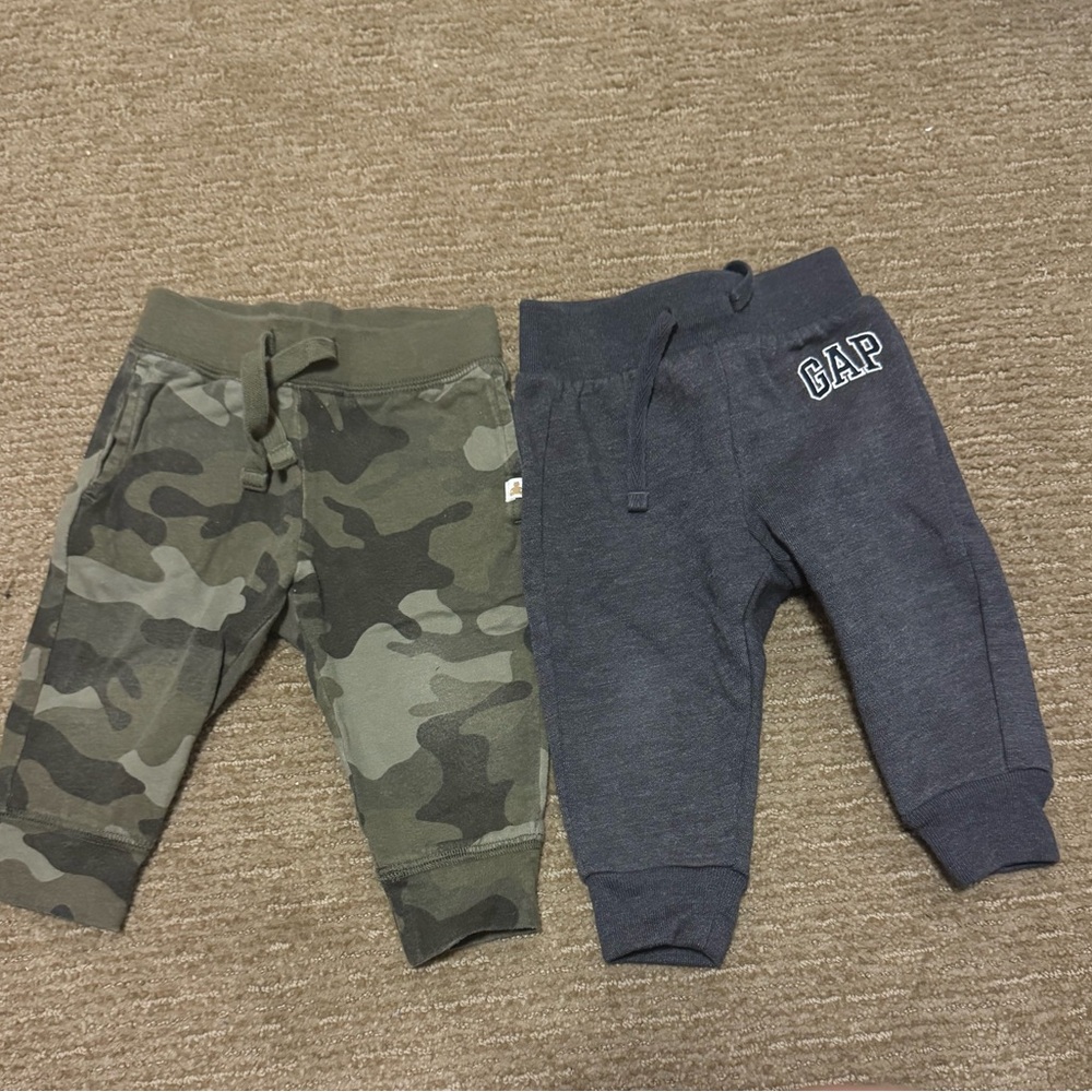 GAP Kids Green Camo and Dark Gray Joggers